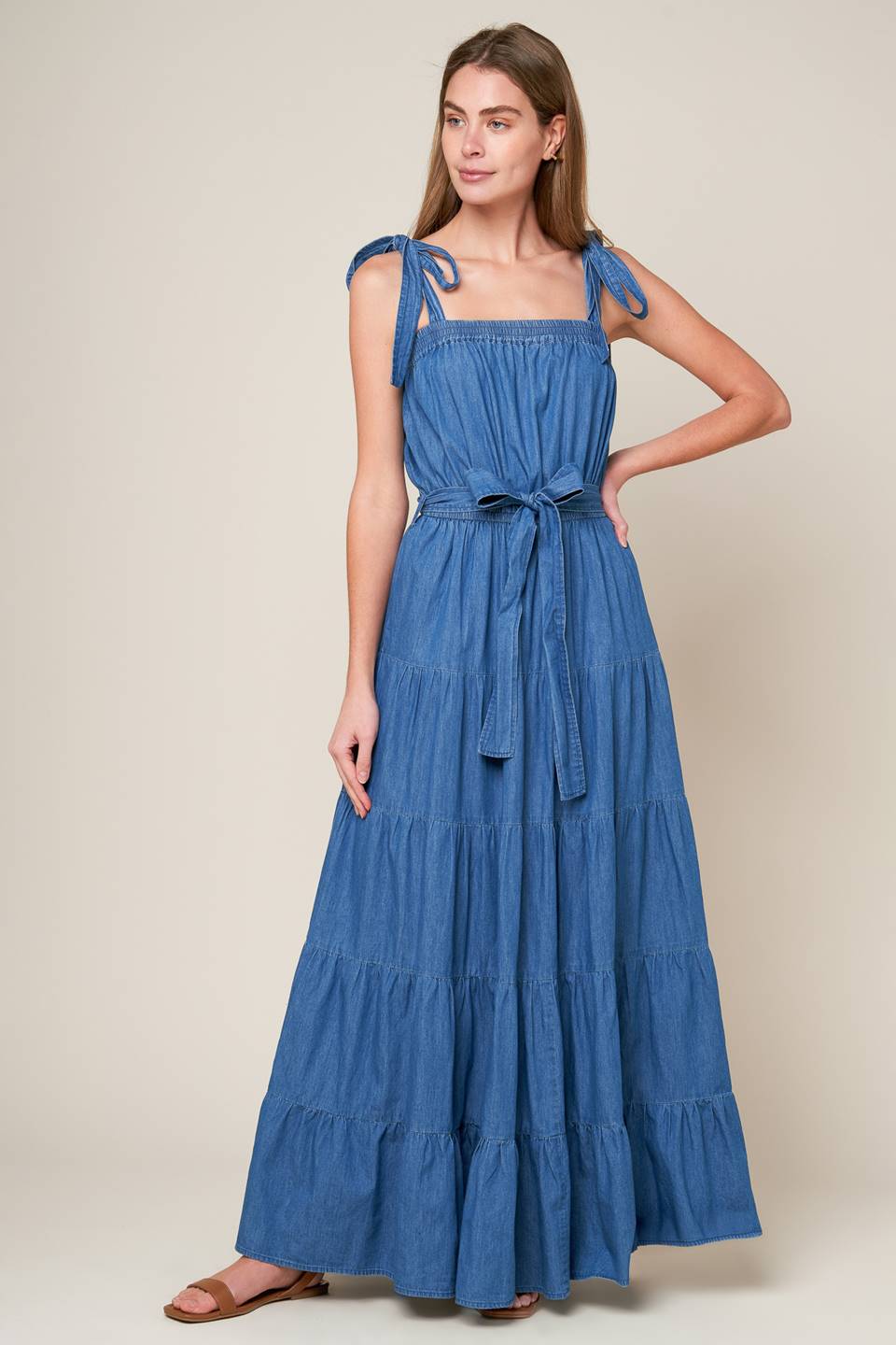 chinese dress ladies Blue V-Neck Maxi Dress with Open Back
