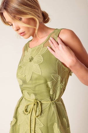 IN MY FREE TIME WOVEN LACE MIDI DRESS