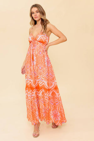 ROMANCE LANGUAGE CORAL WOVEN MAXI DRESS