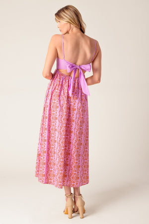 The Evette Pink Woven Midi Dress