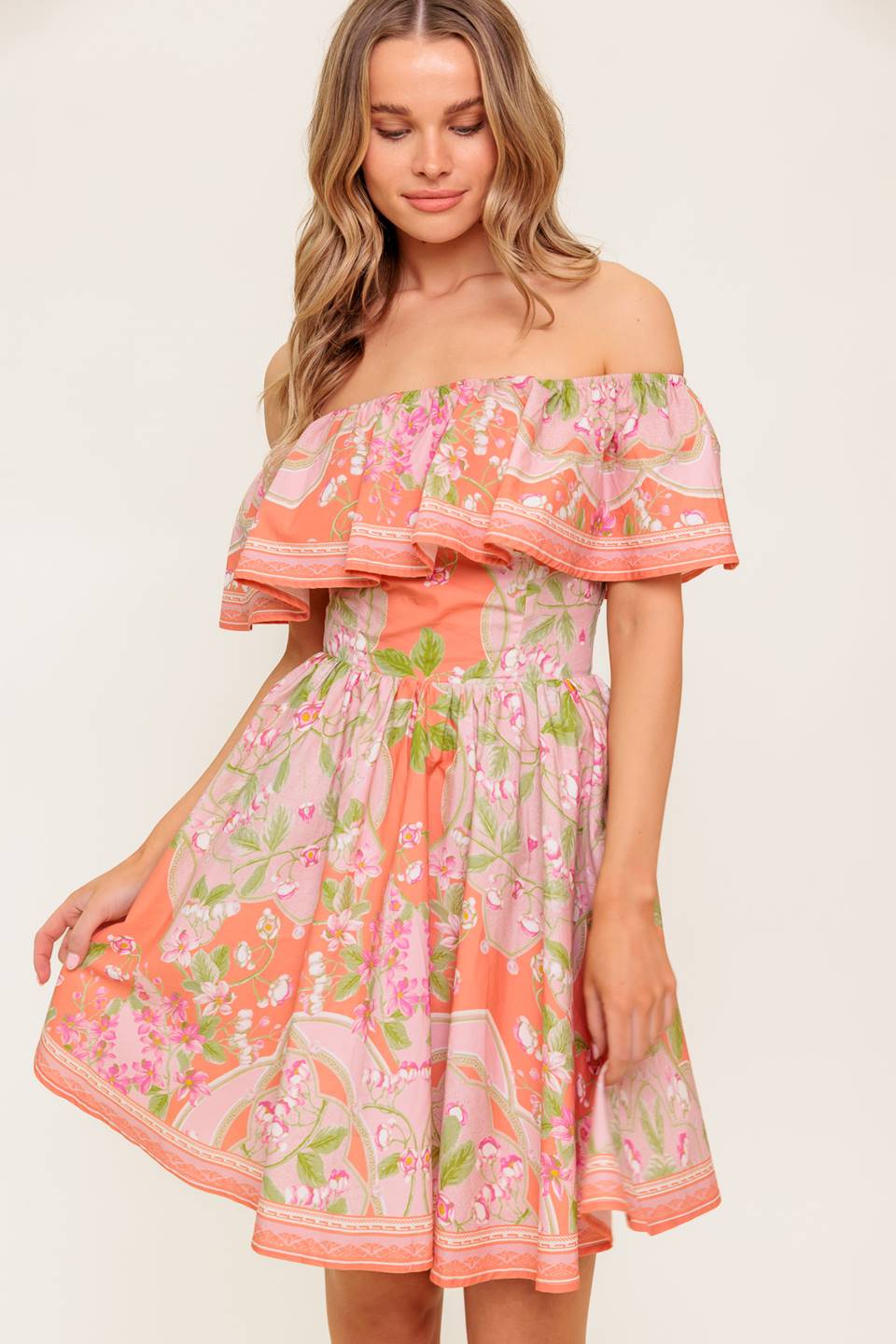 WHISPERING CORAL WOVEN MINI DRESS