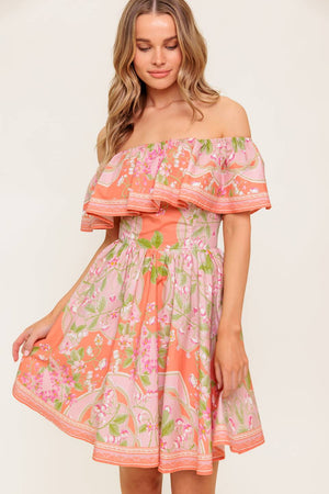 WHISPERING CORAL WOVEN MINI DRESS