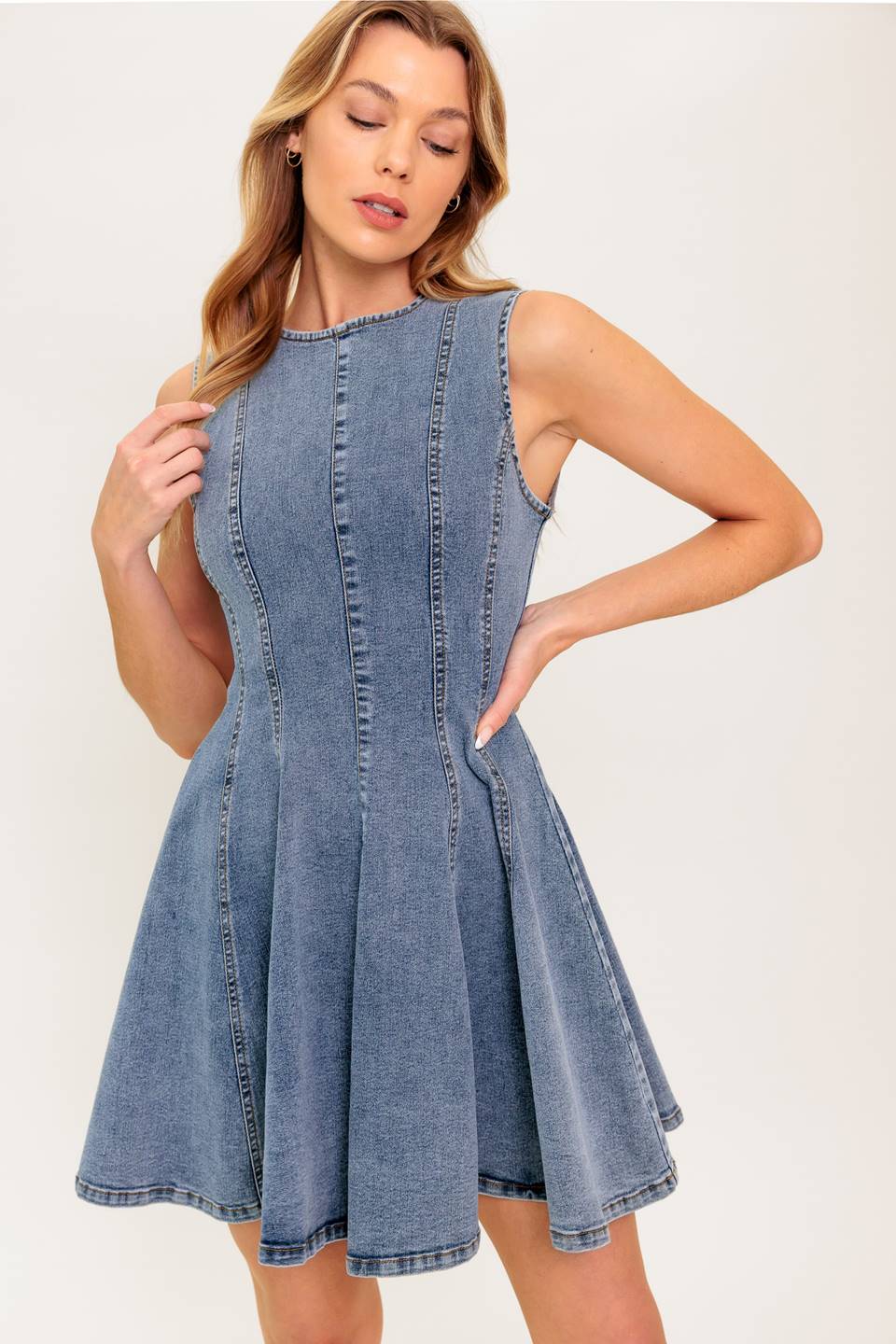 CAUGHT IN A MOMENT DENIM MINI DRESS, DENIM ACID / M