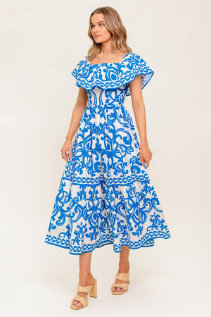 BLOOM SERENADE BLUE WOVEN MIDI DRESS