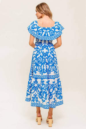 BLOOM SERENADE BLUE WOVEN MIDI DRESS