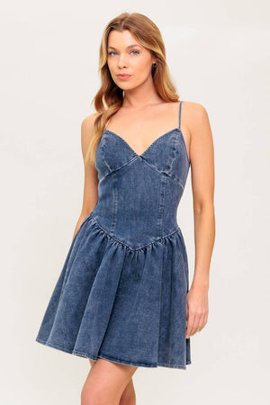 FOREVER FREE FLORAL DENIM MINI DRESS