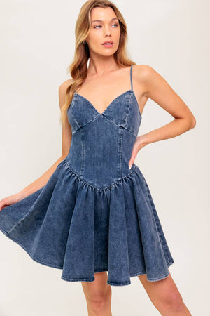 FOREVER FREE FLORAL DENIM MINI DRESS
