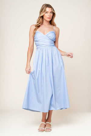 SUMMER INVITE PASTEL BLUE WOVEN MIDI DRESS