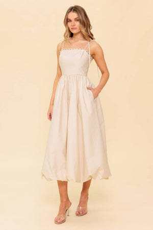 REGAL CUTIE CREAM WOVEN MIDI DRESS