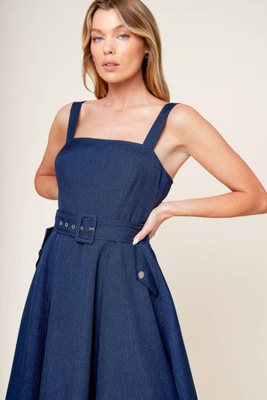 Rauland Navy Woven Midi Dress