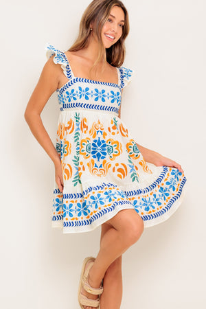 FLORAL KISS IVORY WOVEN MINI DRESS