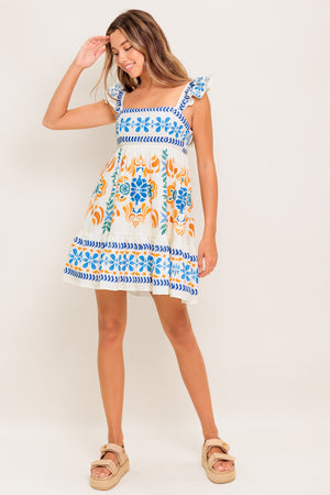 FLORAL KISS IVORY WOVEN MINI DRESS