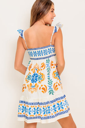 FLORAL KISS IVORY WOVEN MINI DRESS