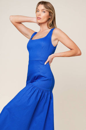 PLEASANT DREAMS BLUE WOVEN MIDI DRESS