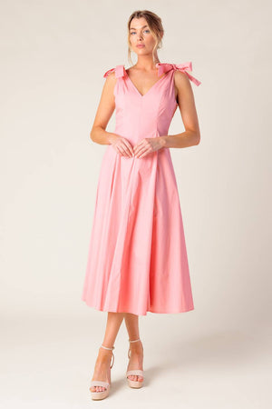 On the Right Track Peach Woven Midi Dress