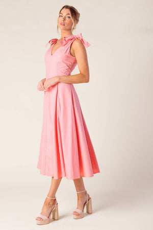 On the Right Track Peach Woven Midi Dress