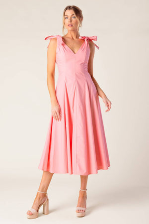 On the Right Track Peach Woven Midi Dress