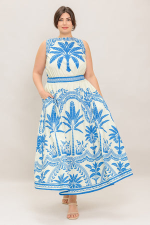 OCEAN PETALS WOVEN MIDI DRESS