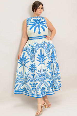 OCEAN PETALS WOVEN MIDI DRESS