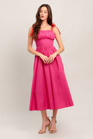 EVENING DELIGHTS FUCHSIA WOVEN MIDI DRESS