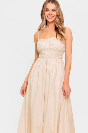 HONEY SUNSET CREAM WOVEN MIDI DRESS