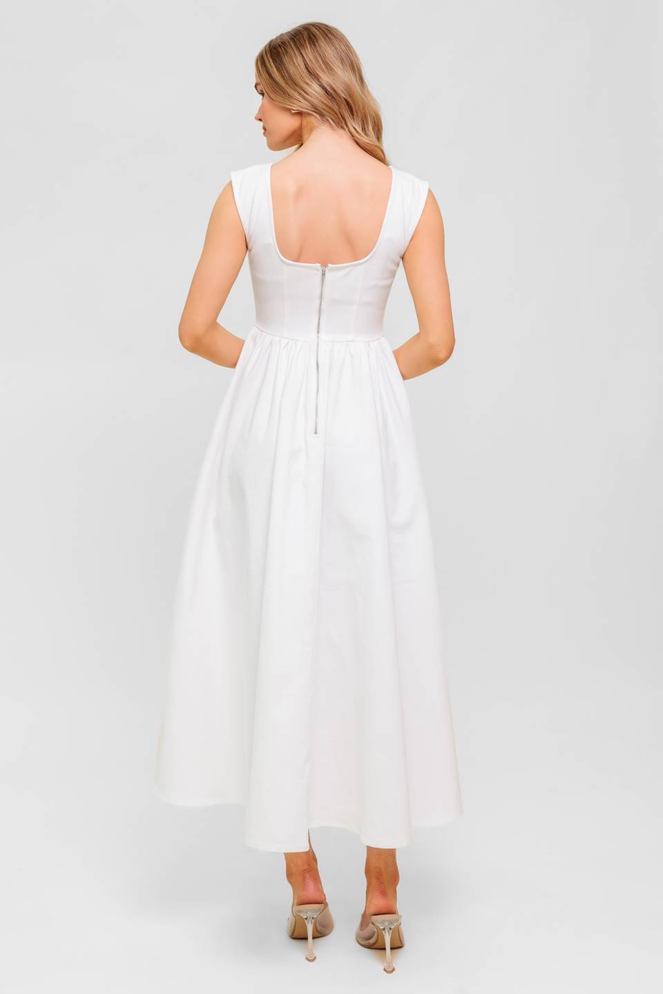 CANDLE VINE WHITE DENIM WOVEN MIDI DRESS