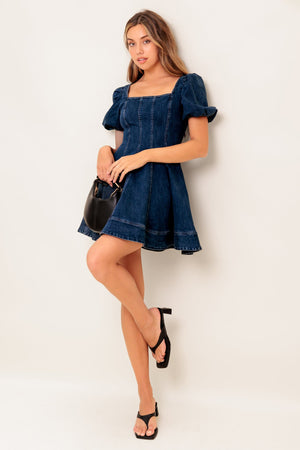 DARK MIDNIGHT DENIM MINI DRESS