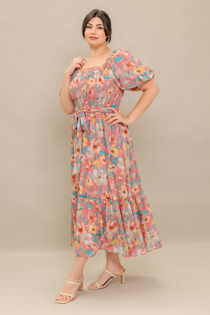 ROSY TWILIGHT WOVEN MIDI DRESS