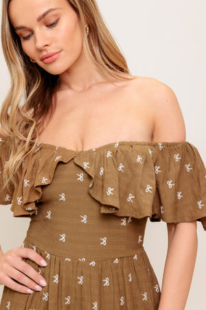 BELLE AMOUR BROWN WOVEN MIDI DRESS