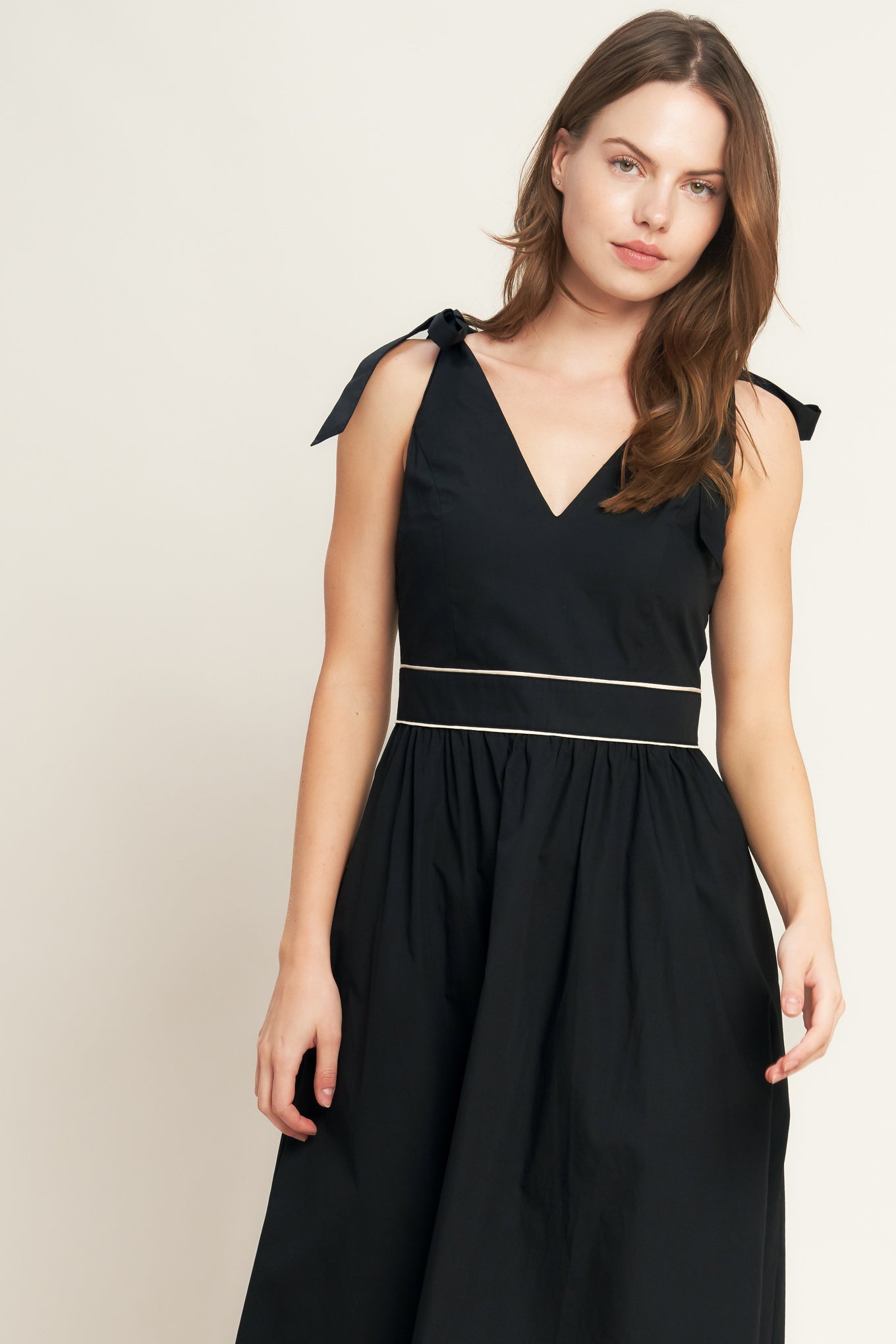 Forest Charm Black Cream Woven Midi Dress Black Cream / S