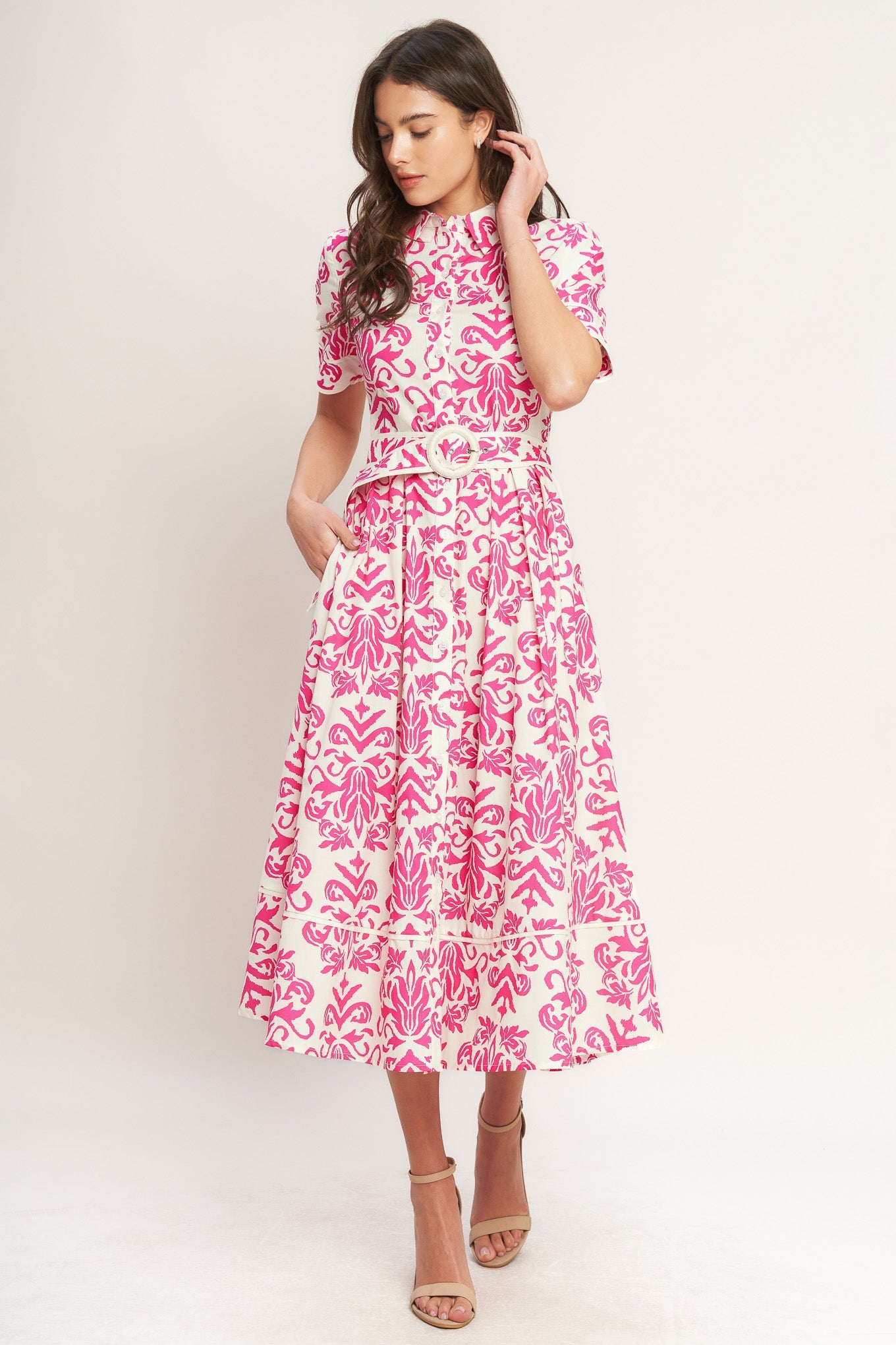 FESTA BLOSSOM WOVEN MIDI SHIRT DRESS