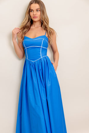 KISSABLE KNOT BLUE WOVEN MIDI DRESS