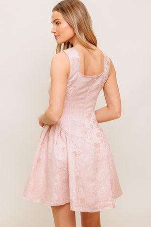 SWEET BLOOM WOVEN JACQUARD SATIN MINI DRESS