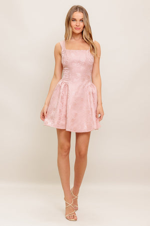 SWEET BLOOM WOVEN JACQUARD SATIN MINI DRESS