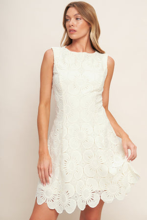 AUTUMN BLOOM VINTAGE IVORY WOVEN LACE MINI DRESS