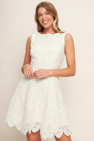 AUTUMN BLOOM VINTAGE IVORY WOVEN LACE MINI DRESS