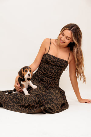 WALK SOFT, STRIKE STRONG LEOPARD WOVEN MIDI DRESS