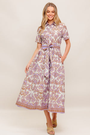 LAVENDER MOSAIC WOVEN MIDI DRESS