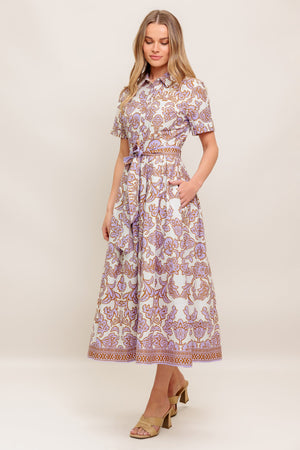 LAVENDER MOSAIC WOVEN MIDI DRESS