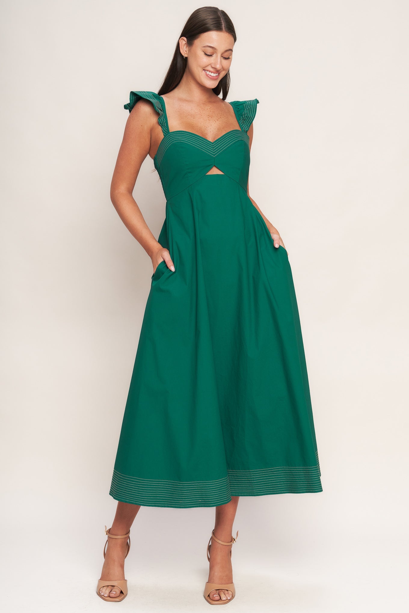 TUSCAN SUNSET GREEN WOVEN MIDI DRESS