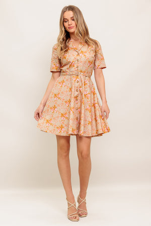 PEACH BLOSSOM WOVEN MINI DRESS