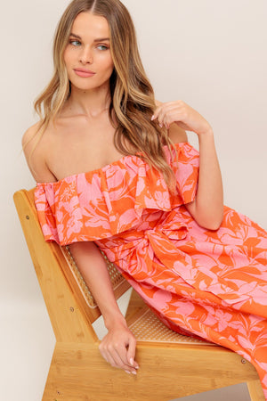 CITRUS GARDEN WOVEN MIDI DRESS