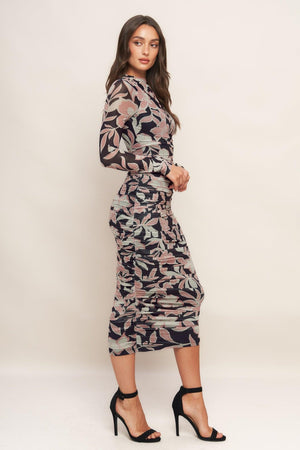 MUTED ROMANCE POWER MESH MIDI DRESS