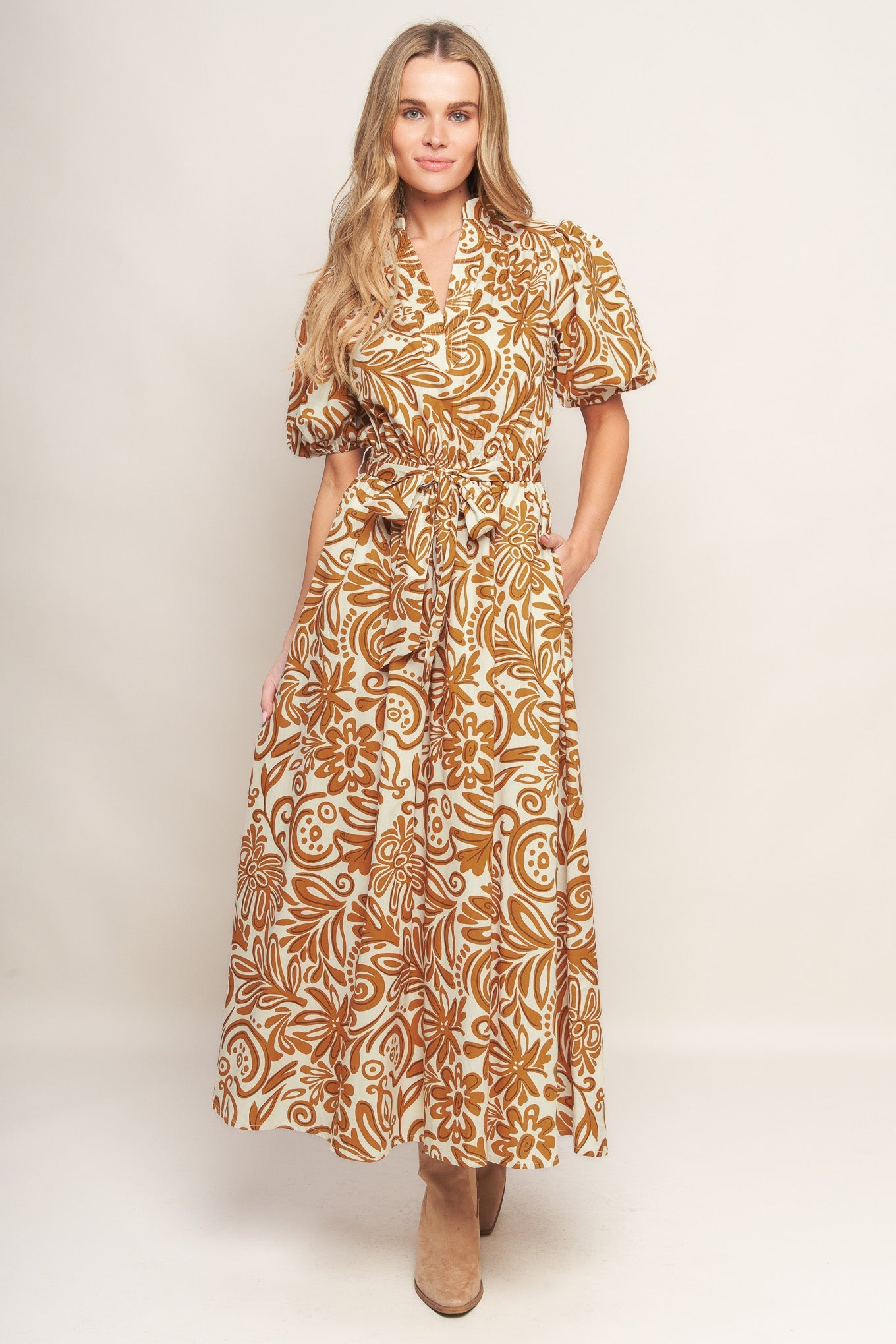 Cinnamon Garden Woven Midi Dress L Flying Tomato Ivory Mustard / 1x