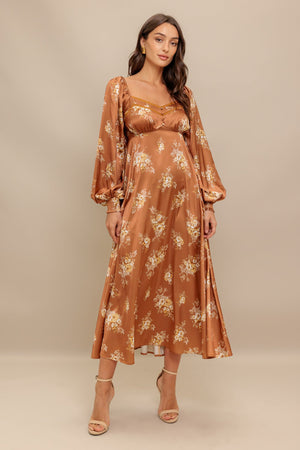 CARAMEL SUNSET WOVEN MIDI DRESS