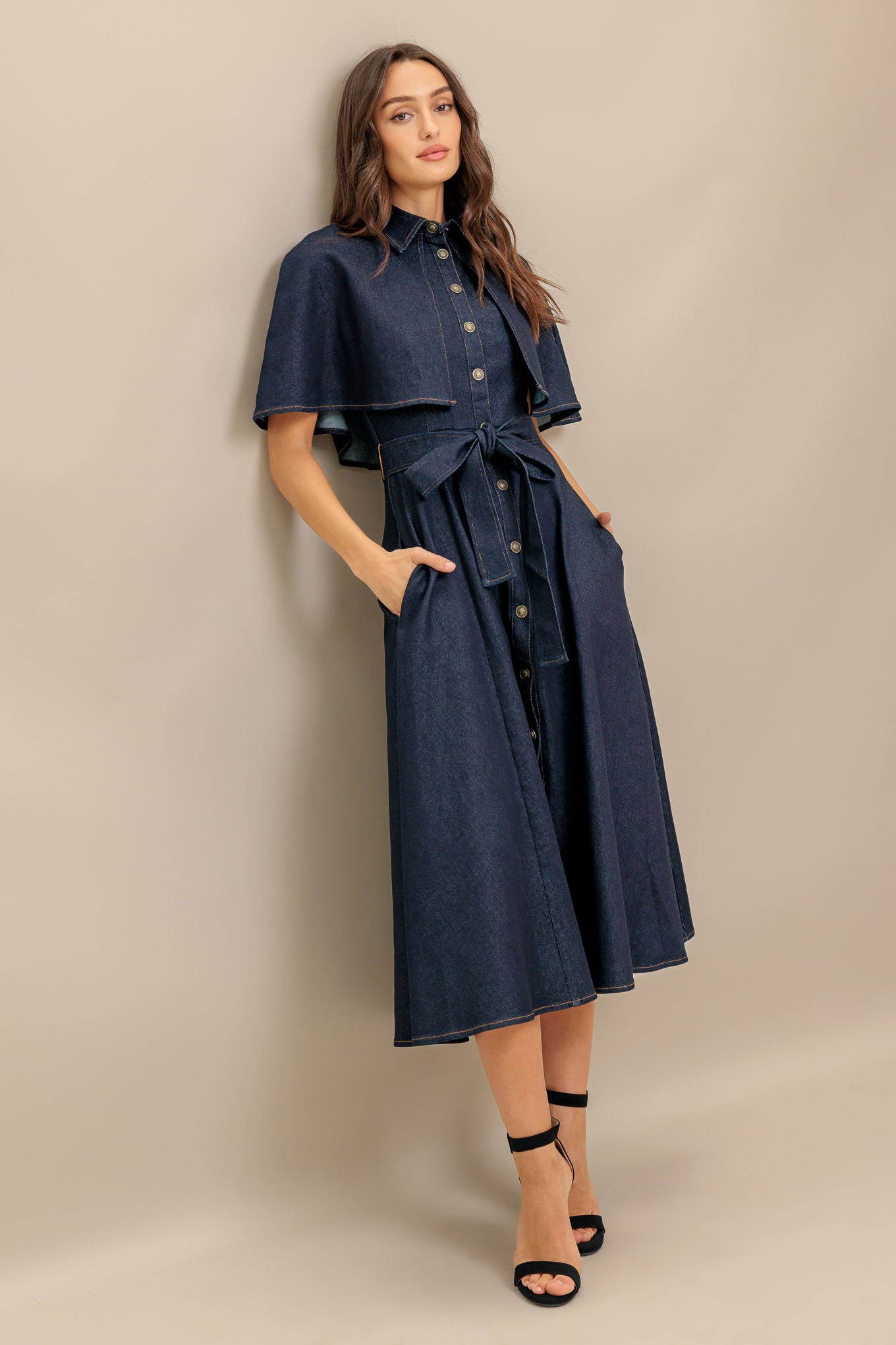 NOSTALGIA COAST DENIM MIDI DRESS