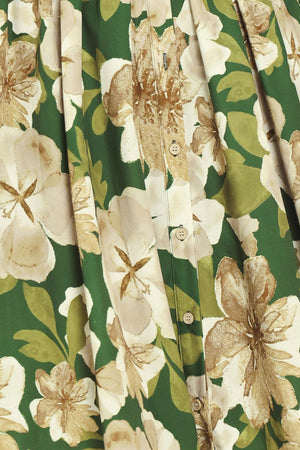 EVERGREEN CAMELLIA DREAM WOVEN MIDI SHIRT DRESS