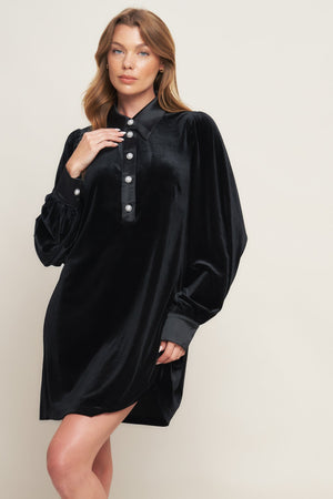 VELVET POWER BLACK MINI DRESS