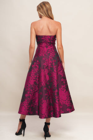 BLACK ROSE AFFAIR WOVEN JACQUARD MIDI DRESS