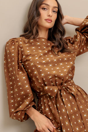 CINNAMON WALTZ WOVEN MIDI DRESS